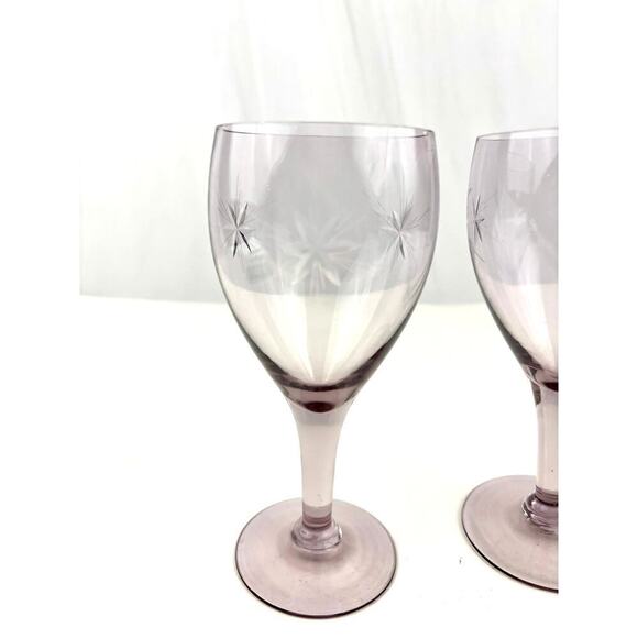 VTG Clear Purple Mid Century Barware Starburst Wine Glasses Set of 2 1970s - Picture 3 of 16